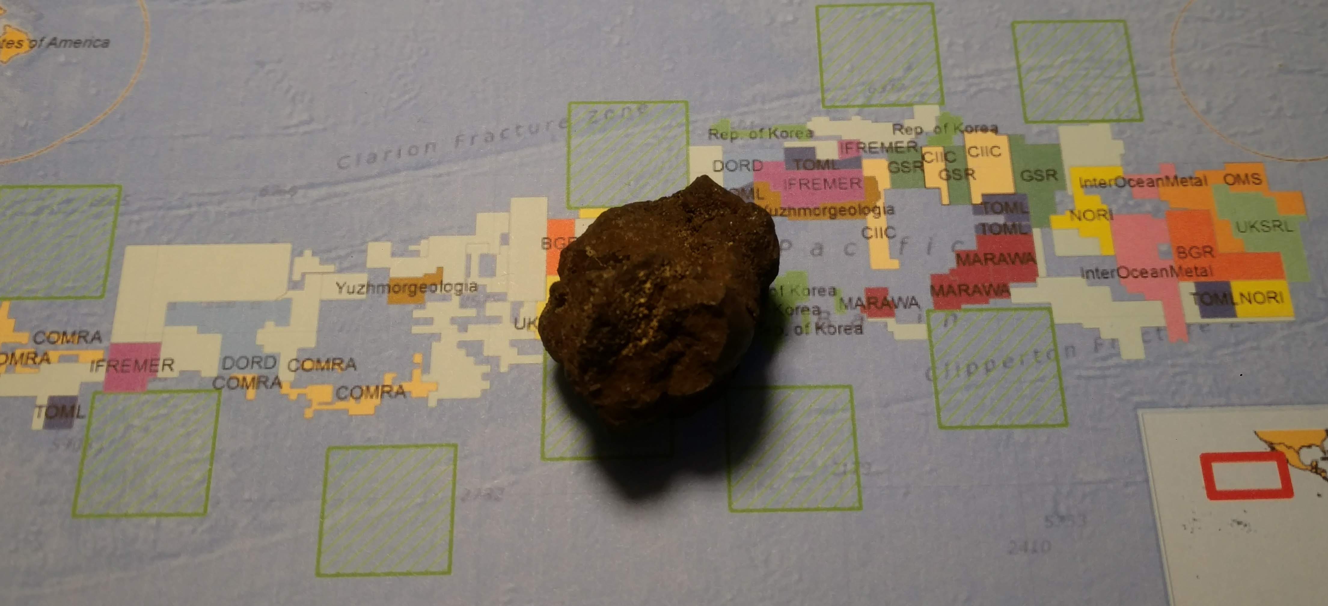 A polymetallic nodule from the Clarion Clipperton Fracture Zone, purchased from an online dealer. 